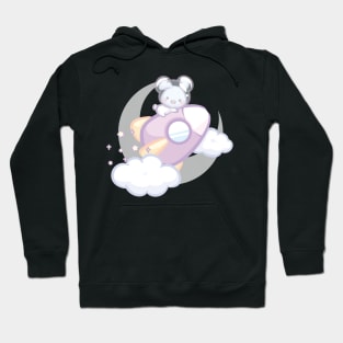 Fluffy Bunny Astronaut above Clouds and Moon Hoodie